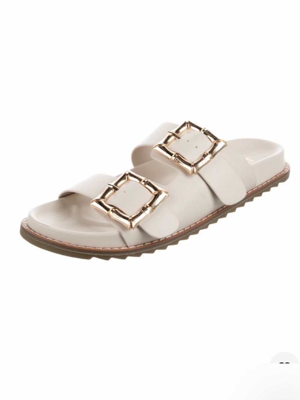 ⭐️NWOT Jason Wu Linen Double Buckle Bamboo Gold Buckles Slides ⭐️